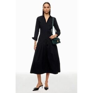 Polo Ralph Lauren Black Long Sleeve Day Shirt Dress Pleated Midi Sz 8
